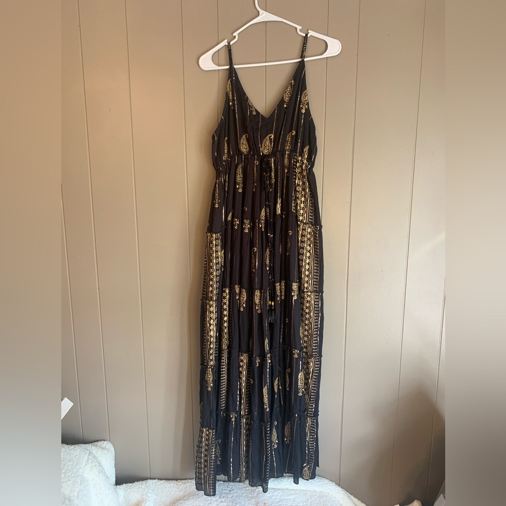 Elegant Siddhartha Black and Gold Maxi Dress